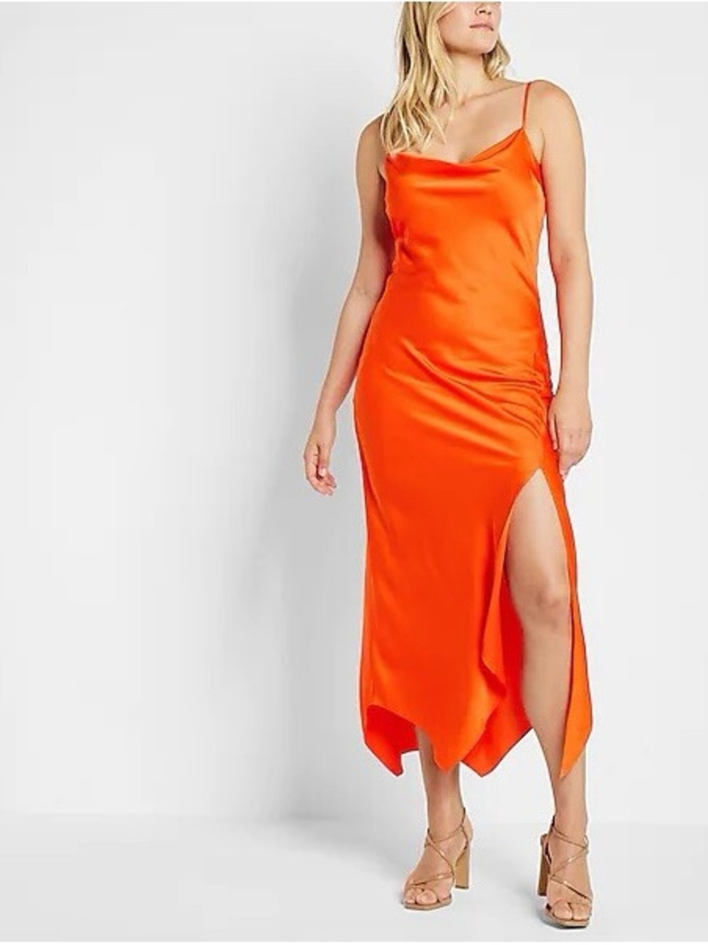 NWT Express Orange Satin Asymmetrical Slip Dress